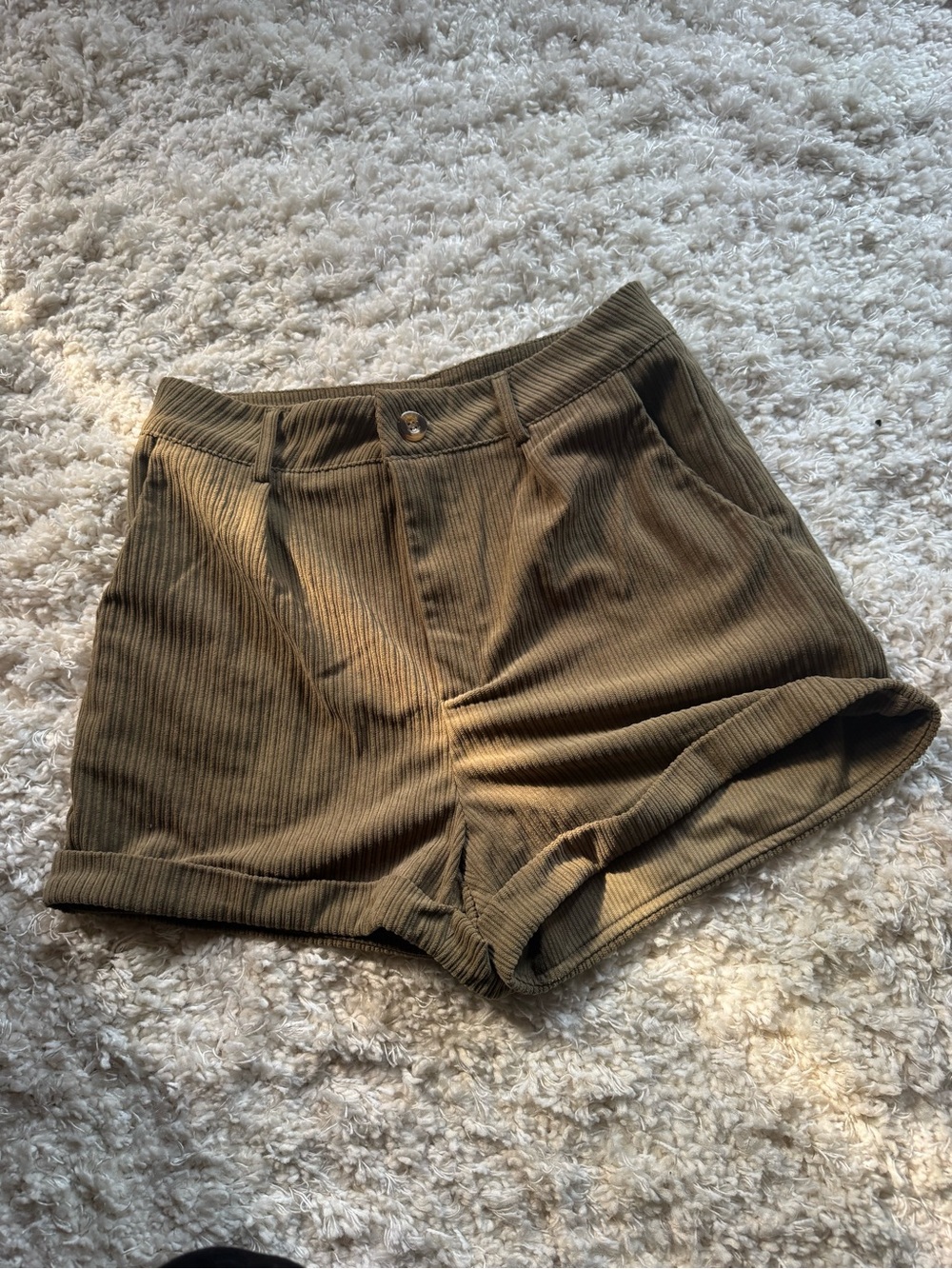 High-Waist Corduroy Women’s Shorts - Brown